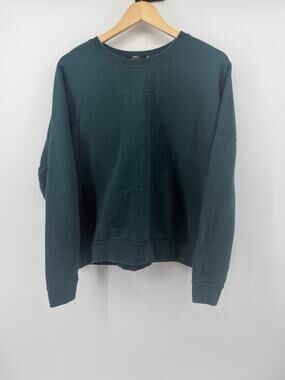 OBEY Worldwide Women’s Green Embroidered Logo Crewneck Crop Top Sweater